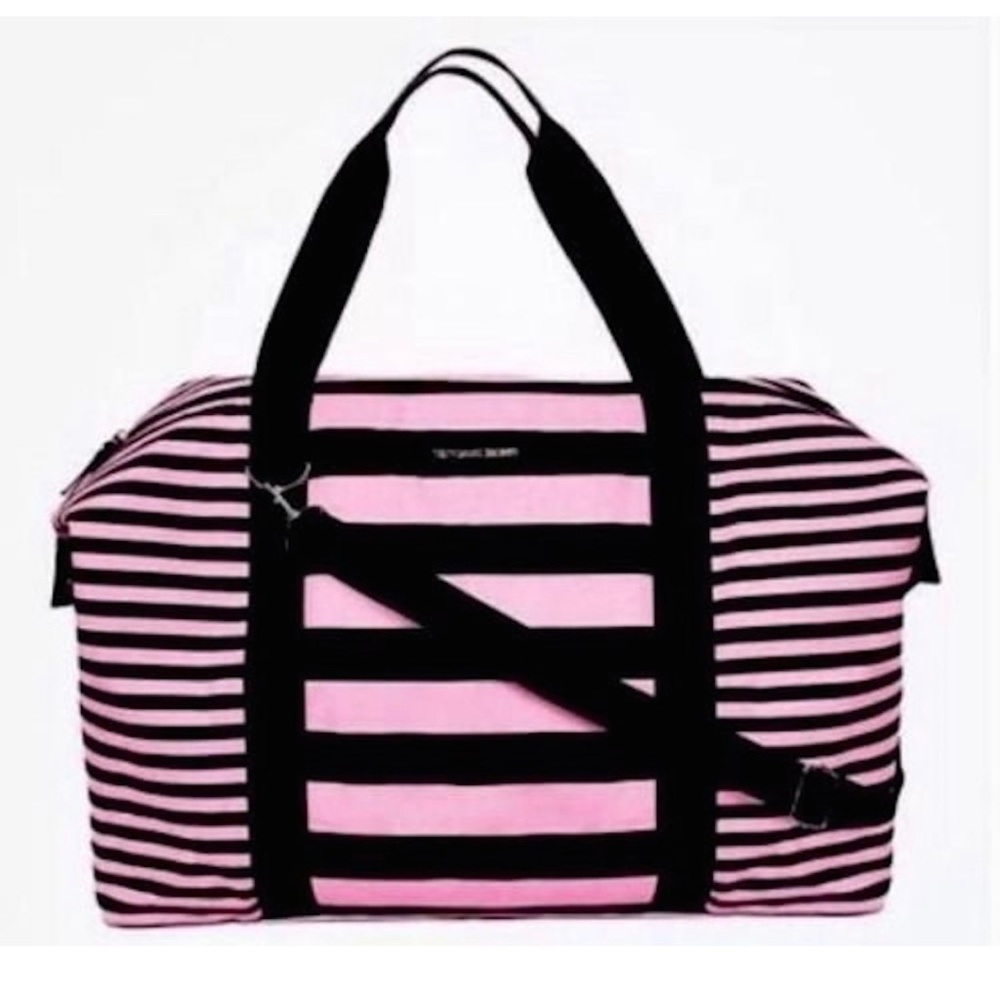 VICTORIA’S SECRET — Pink & Black Stripe Weekender Bag